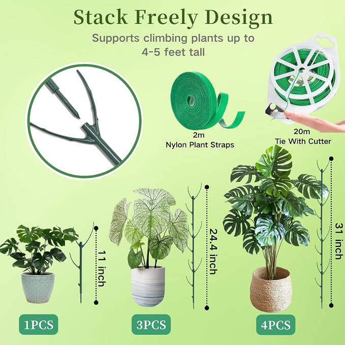 12 Pack Stackable Monstera Plant Support Stakes, 90inch Climbing Plant Sticks - Image 2