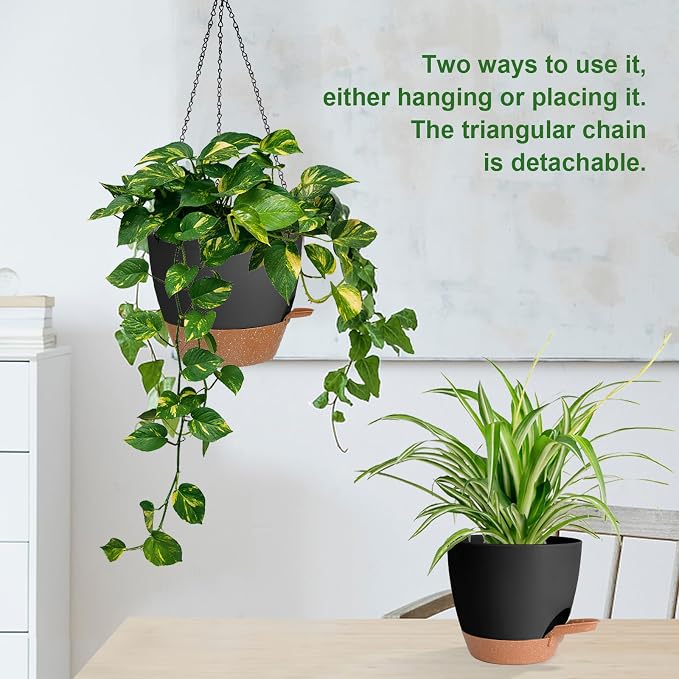 10/9/8 Inch Hanging Planter for Indoor Outdoor Plants, 3 Pack Self-Watering - Image 5