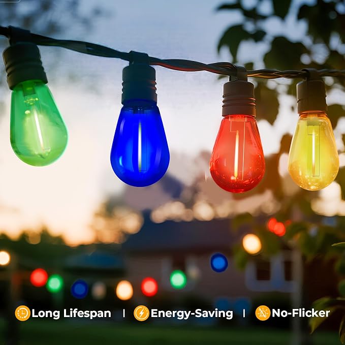 15 Pack S14 Colored LED String Light Bulbs, 1W Plastic Shatterproof Replacement - Image 4