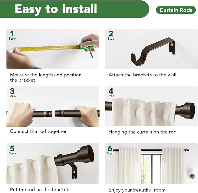 Curtain Rods for Windows 32 to 240, 1 Inch Adjustable Heavy Duty Long Window - Image 9