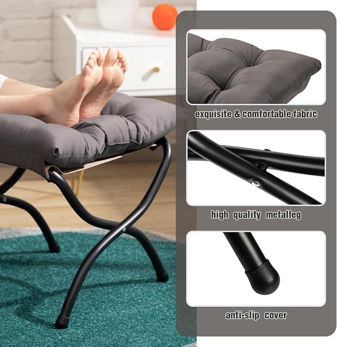 HollyHOME 15" Folding Footrest Stool, Upholstered Small Foldable Ottoman - Image 9
