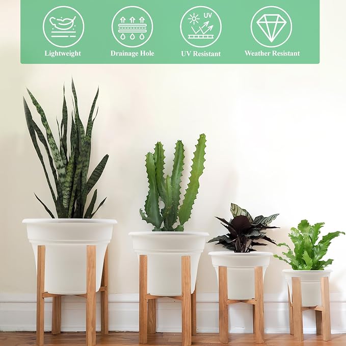 11 Inch Plastic-Flower-Pot-for-Indoor-Plants, 4 Pack Large Outdoor Planter Pot - Image 3