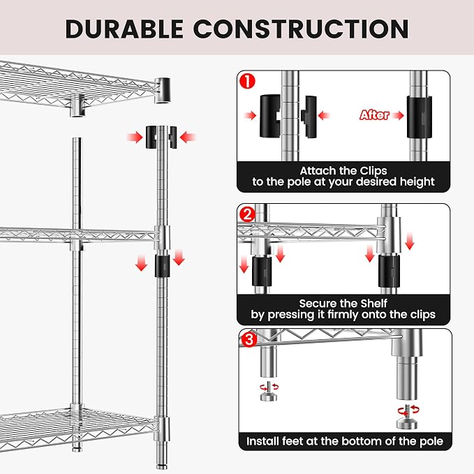 Xcity Storage Shelves, 3 Tier Heavy Duty Metal Shelving Unit, 1200 LBS Capacity - Image 6