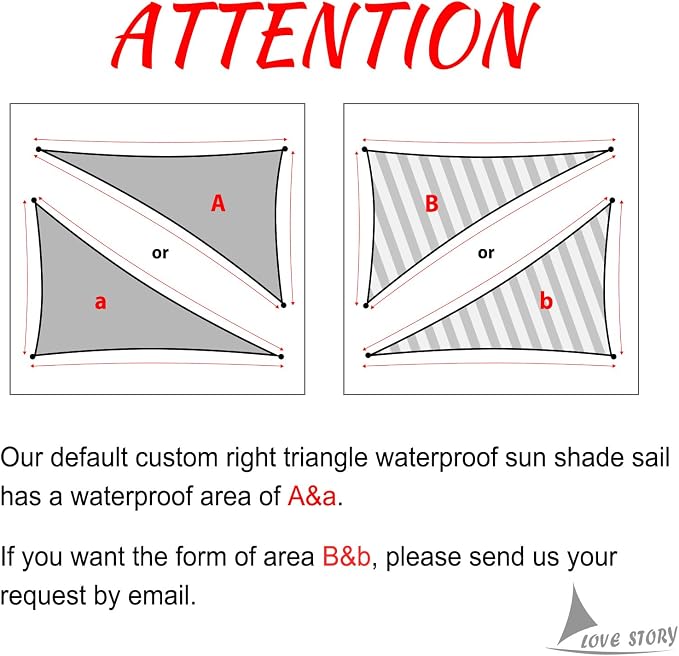 LOVE STORY Right Triangle 10'x12'x15.6' Waterproof Sun Shade Sail Canopy UV - Image 2