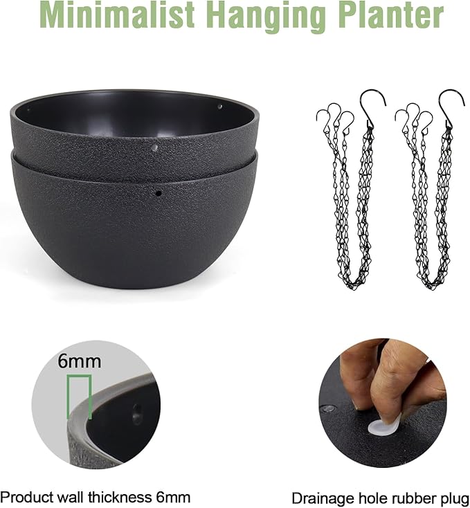 12 inch Large Hanging Planters for Indoor Outdoor Plants, 2 Pack Hanging Flower - Image 4