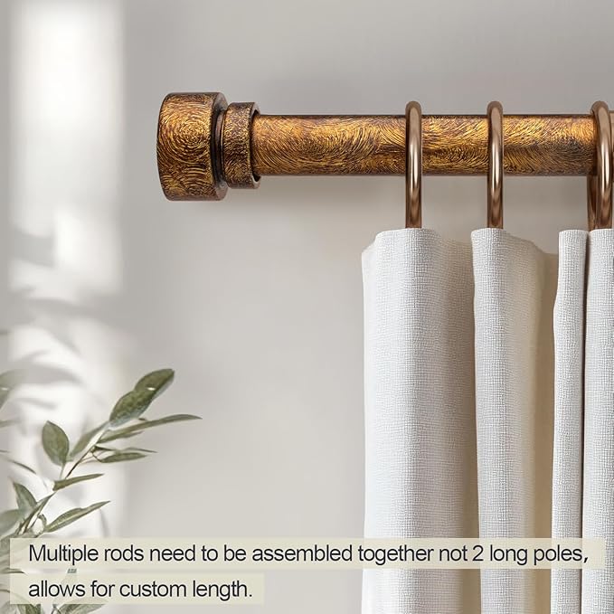 Retro Gold Curtain Rods for Windows 66 to 120 Inches Adjustable Length Heavy - Image 3