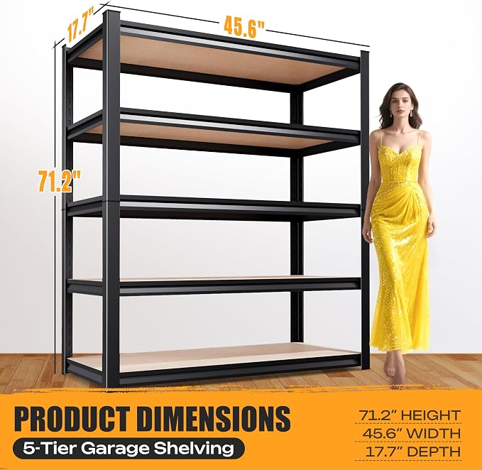 Set of 2 Garage Shelving Heavy Duty Storage Shelves, Metal Adjustable Shelving - Image 3