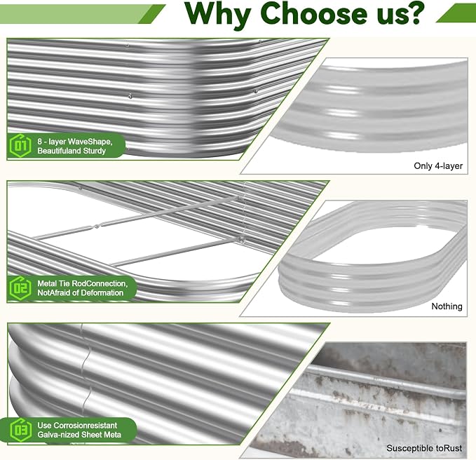 4 Pack 6x3FT Raised Beds for Gardening, Corrugated Galvanized Steel Raised - Image 3