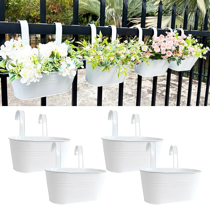 10" Hanging Flower Pots, Railing Planters Fence Pot by JOYFERNAL
