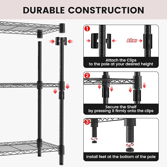 Xcity Storage Shelves, 3 Tier Heavy Duty Metal Shelving Unit, 1200 LBS Capacity - Image 6