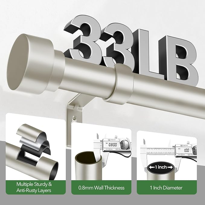 Time Forest Curtain Rods for Windows 66 to 120, 1 Inch Adjustable Heavy Duty - Image 4
