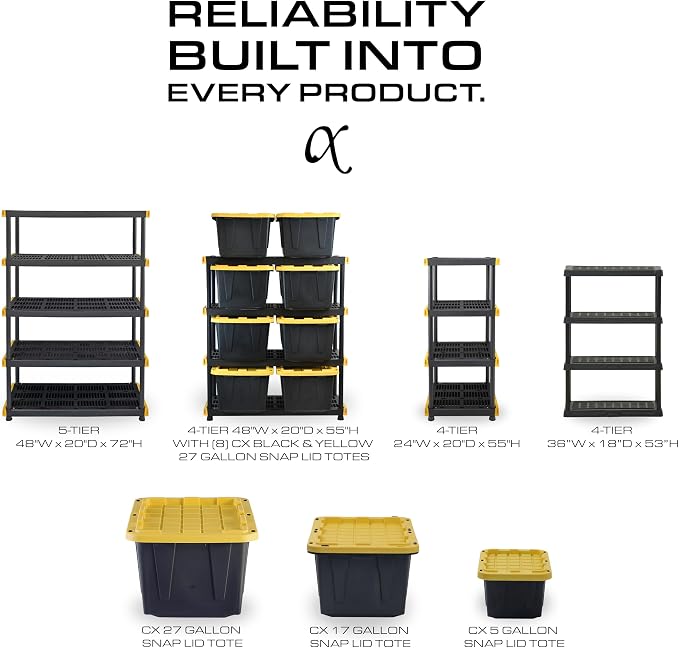CX Black & Yellow, 4-Tier Heavy Duty Plastic Storage Shelves that Support up to - Image 9