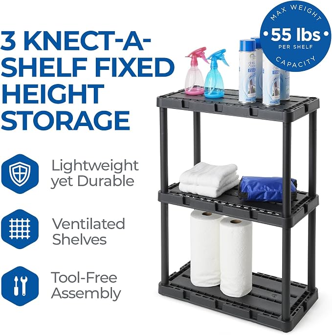 Gracious Living 3 Pack Light Duty Storage Shelves, Knect-A-Shelf 3-Shelf - Image 4