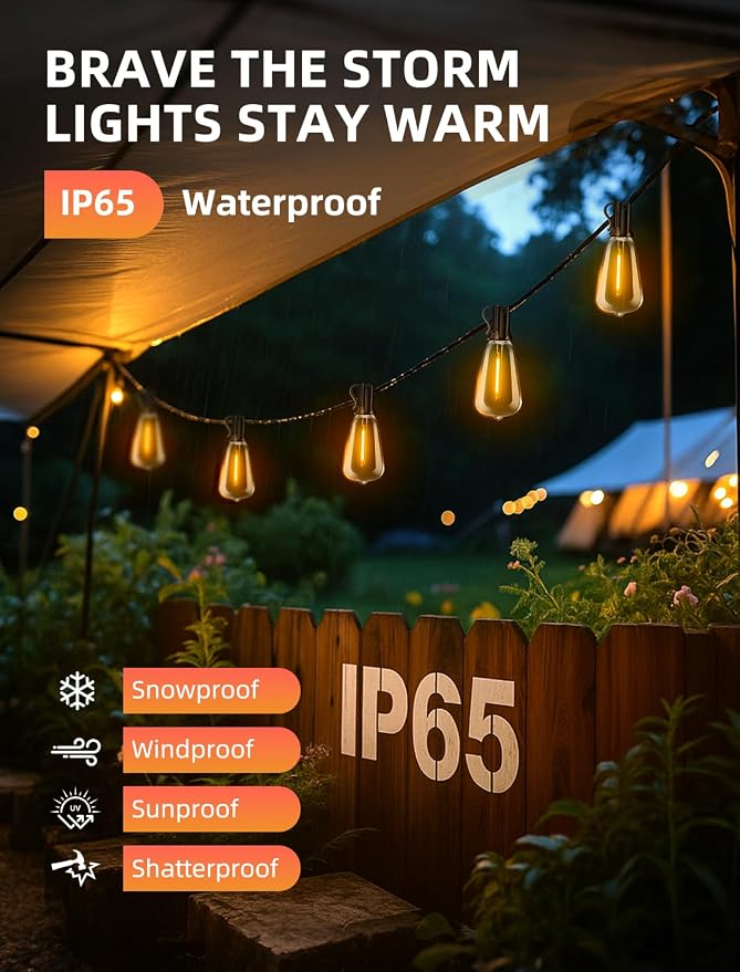 Outdoor Patio String Lights 200ft: ST38 LED Shatterproof Bulbs 3 Modes Button - Image 2
