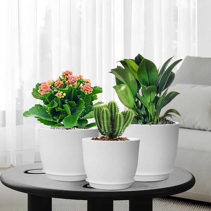 12/10/9 inch Large Plant Pots, 3 Pack Modern Decorative Plastic Planters - Image 7