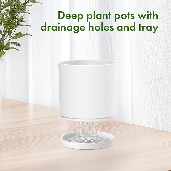 12/10/8 inch Large Plant Pots, 3 Pack Deep Cylinder Flower Pots - Image 4