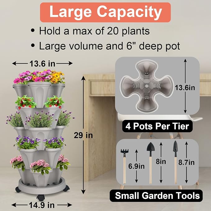 GameXcel Vertical Planter 5 Tier Stackable Planters Garden Planters Strawberry - Image 2