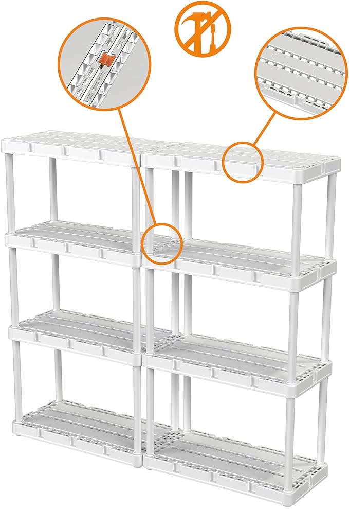 Gracious Living 2 Pack Light Duty Storage Shelves, Knect-A-Shelf 4-Shelf - Image 7