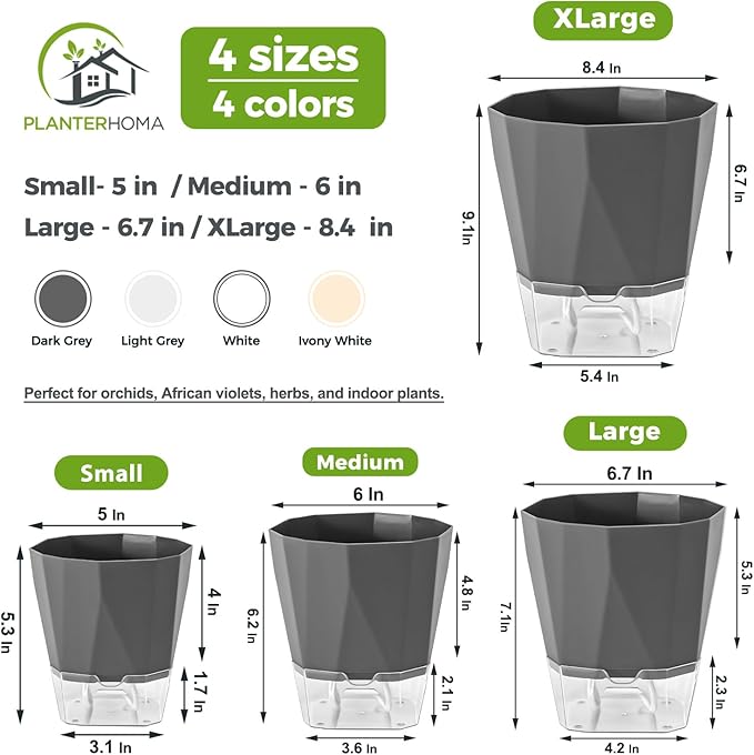 10 Pack Self Watering Pots for Indoor Plants, 6.7 Inches Self Watering Planters - Image 3