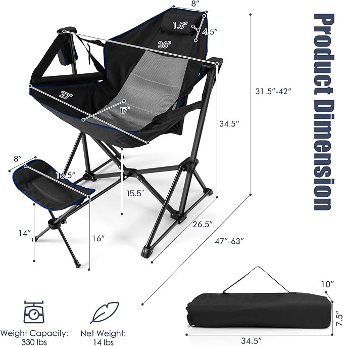 Tangkula Hammock Camping Chair, Portable Camp Chair - Image 3