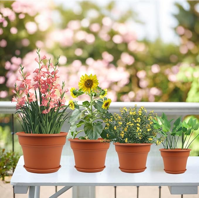 11 Inch Plastic-Flower-Pot-for-Indoor-Plants, 4 Pack Large Outdoor Planter Pot - Image 5