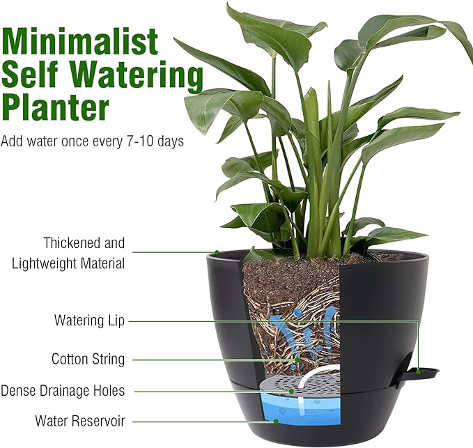 12 inch Large Self Watering Pots, Flower Plant Pots - Image 4