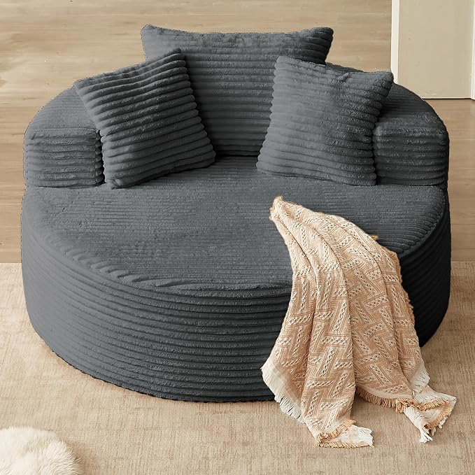 Oversized Round Chair Lounge Chaise Indoor, Upholstered Corduroy Deep Seat - Image 9