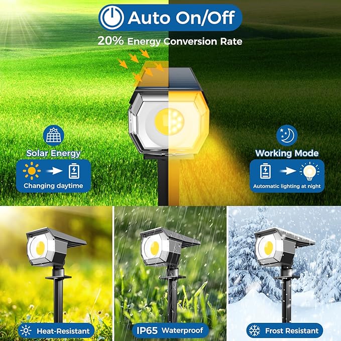 12 Pack Solar Spot Lights Outdoor, Solar Spotlights Outdoor Waterproof 2-in-1 - Image 4