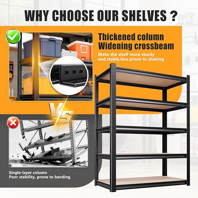 Set of 2 Garage Shelving Heavy Duty Storage Shelves, Metal Adjustable Shelving - Image 5