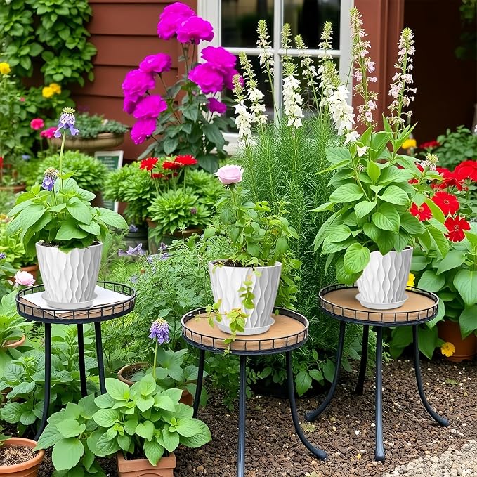 10 Pack 5 Inch Plant Pots with Drainage and Saucers, Stackable Nursery Planters - Image 6