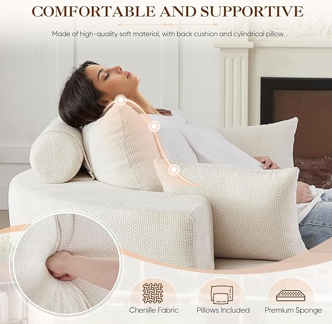 Antetek Oversized Round Chaise Longue Chair Indoor, Modern 55-inch Upholstered - Image 4