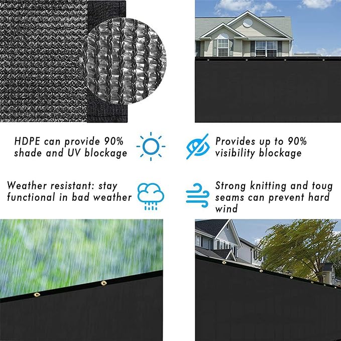 UPGRADE Privacy Fence Screen 4'x55' Black Outdoor 90% Visibility Blockage 170 - Image 5