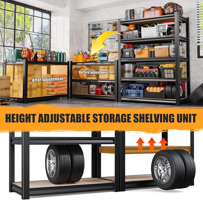 Set of 2 Garage Shelving Heavy Duty Storage Shelves, Metal Adjustable Shelving - Image 6