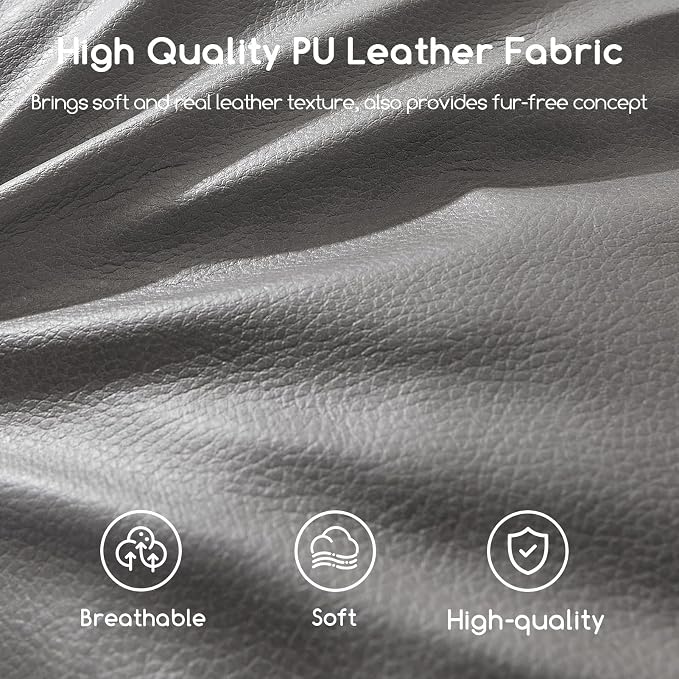 HIGOGOGO Round Stuffed Pouf Ottoman, Pu Leather Poufs - Image 9