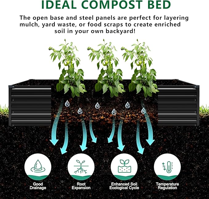 12x2x1.5FT Galvanized Raised Garden Bed, Vegetable Boxes-Rectangle Metal Flower - Image 3