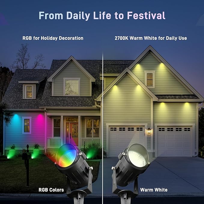 12W RGBW Color Changing Landscape Spotlights, 110V Plug-in Outdoor LED Spot - Image 4