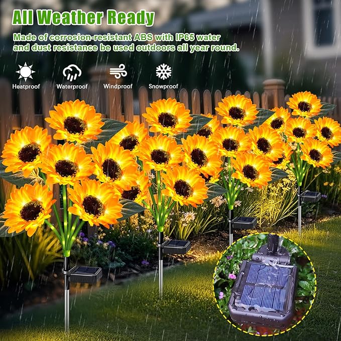 Sunflower Solar Lights Outdoor Decor, 6 Pack Solar Garden Decor Waterproof - Image 4