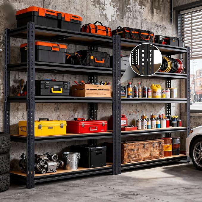 Garage Storage Shelves, 2400 LBS Heavy Duty Shelving, Metal Garage Shelves - Image 2