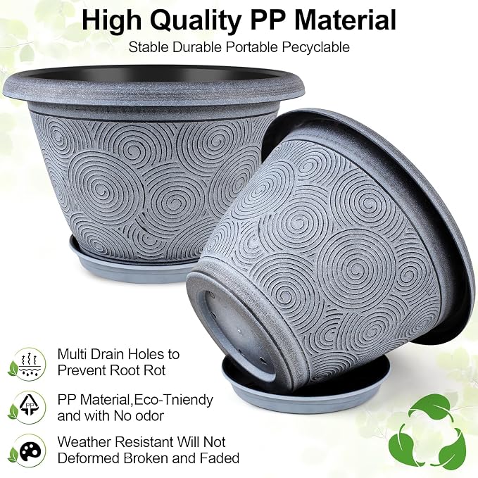 12 Inch Large Planter Pot for Plants Indoor Outdoor, 4 Pack Plastic Flower Pots - Image 5