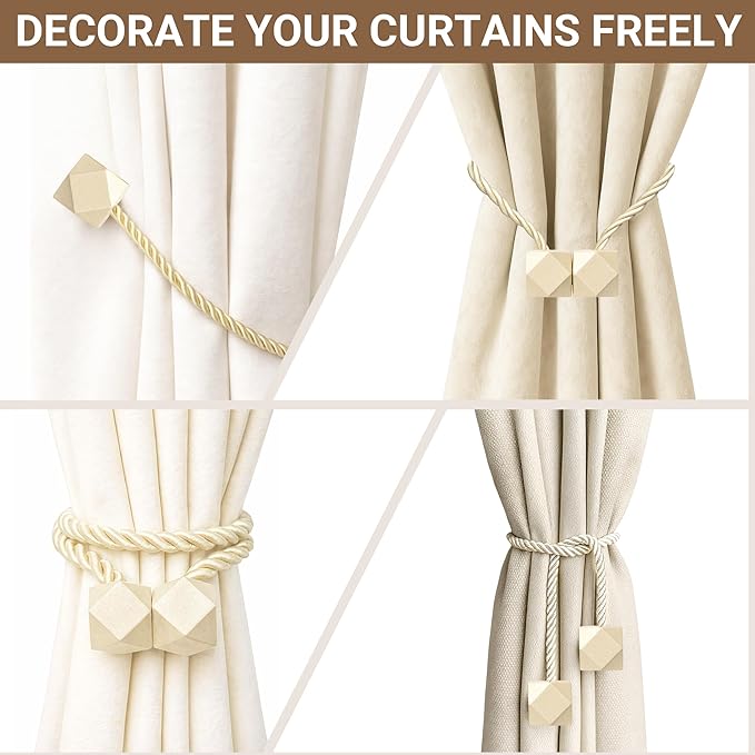 Hion Magnetic Curtain Tiebacks Beige 2pcs, Curtain Tiebacks Buckles Holdbacks - Image 7