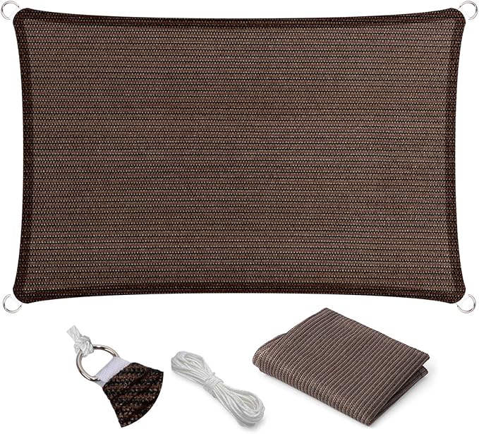 Eden's Decor Straight Flat-Edged Sun Shade Sail Rectangular 17' x 22' Brown by EdensDecorInc