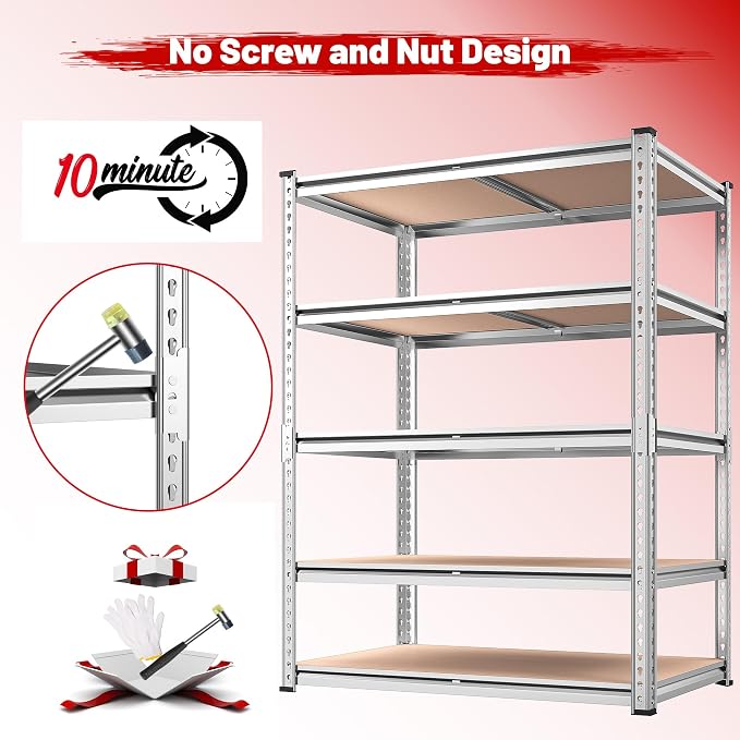 REIBII 2020LBS Garage Shelving Heavy Duty Metal Shelving 5 Tier Storage Shelves - Image 9