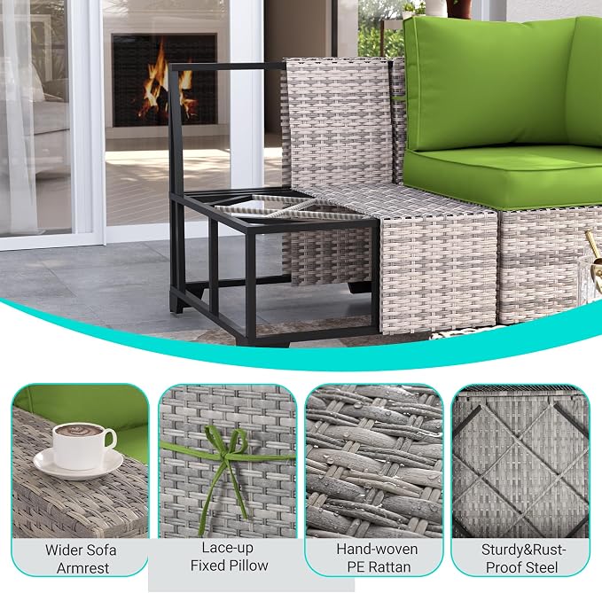 12-Piece Outdoor Patio Furniture Set Wicker Sectional Sofa Set, Patio - Image 4