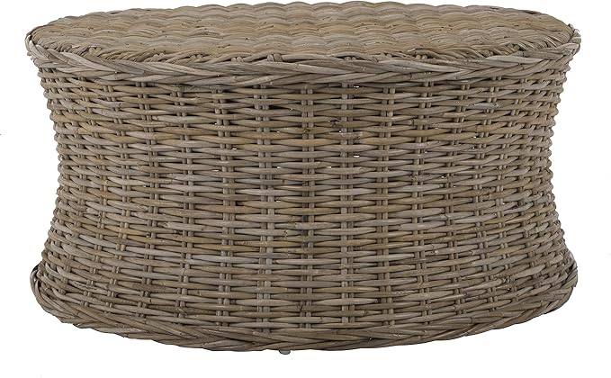 SAFAVIEH Home Collection Ruxton Natural Rattan Round Coffee Table Ottoman - Image 4