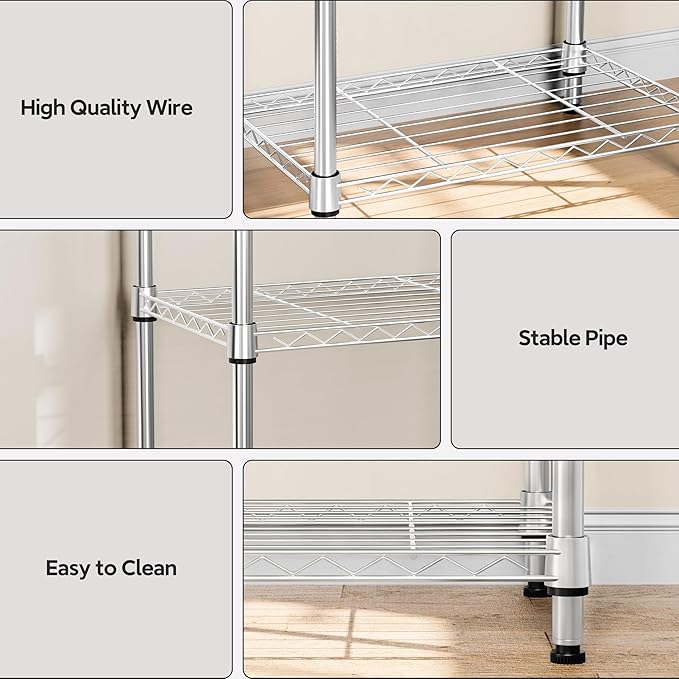 5 Tiers Shelf Metal Storage Shelves Wire Rack Closet Organizers - Image 4