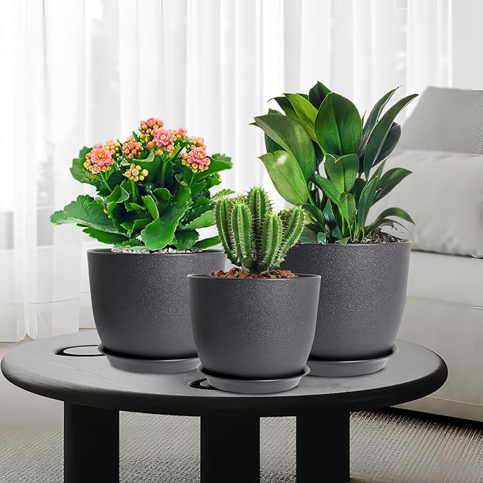 10/9/8 inch Medium Plant Pots, 3 Pack Modern Decorative Plastic Planters - Image 7