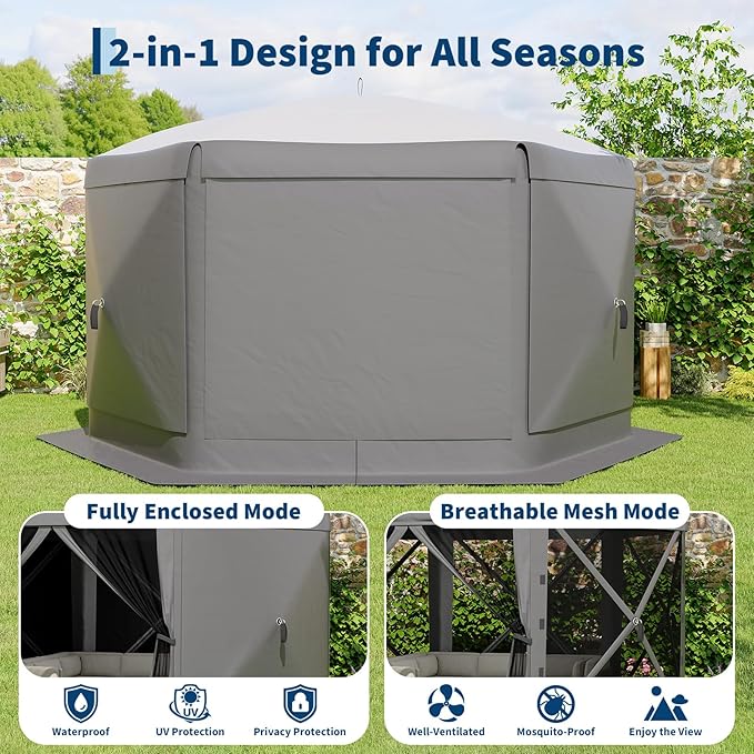 11.5x11.5FT 6-Sided Pop Up Gazebo Tent，One-Push Setup Canopy Tent - Image 3