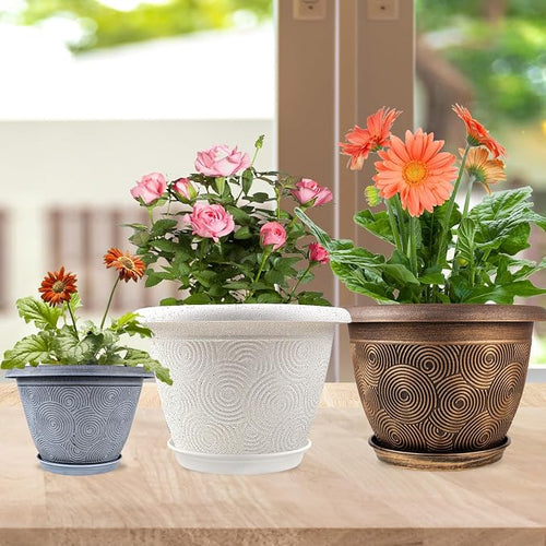 10 Inch Flower Pots Planters for Indoor Outdoor Plants, 3 Pack Plastic Large - Image 2