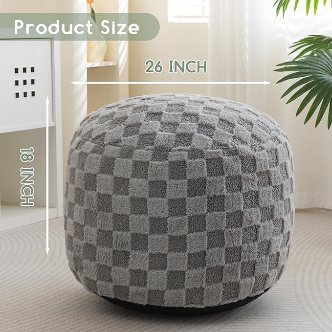 HIGOGOGO Round Stuffed Pouf Ottoman, Plaid Poufs - Image 2