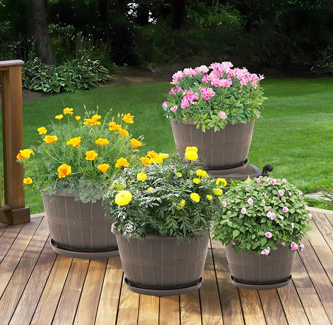 Quarut 14 Inch Plastic-Flower-Pot-for-Indoor-Plants, 4 Pack Large Outdoor - Image 4
